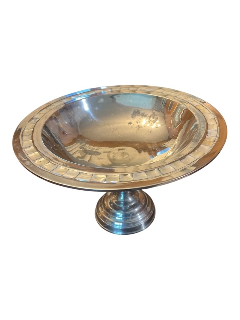 Towle Silver Pedestal Compote with Mother of Pearl Inlay Decorative Band